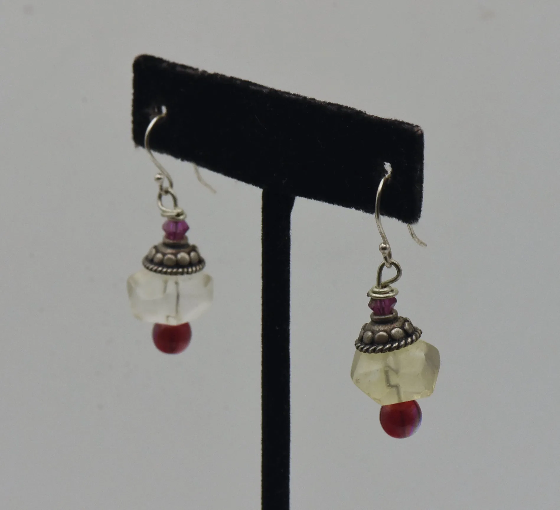 Glass Bead Sterling Silver Dangle Earrings