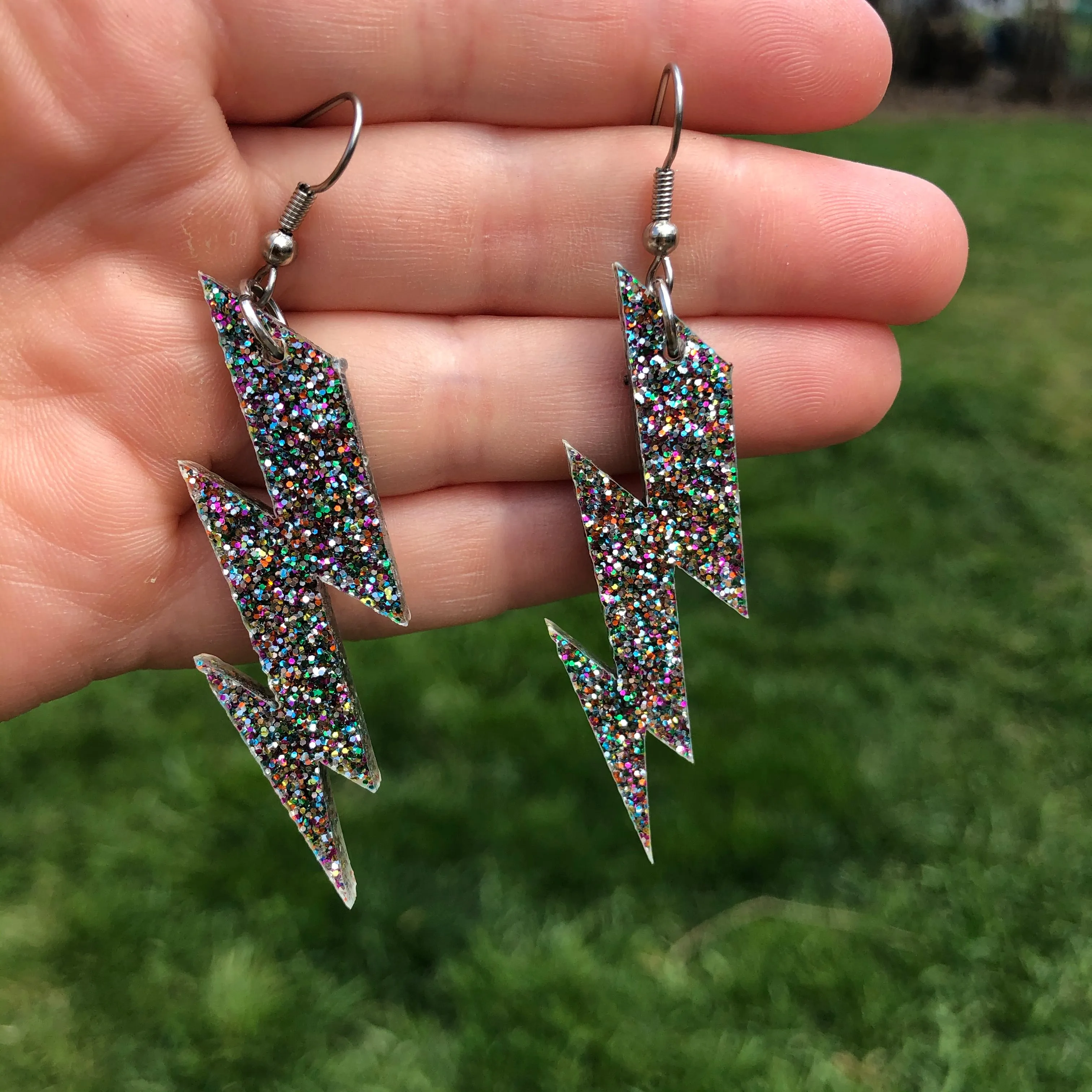 Glitter Lightning Bolt Dangle Earrings