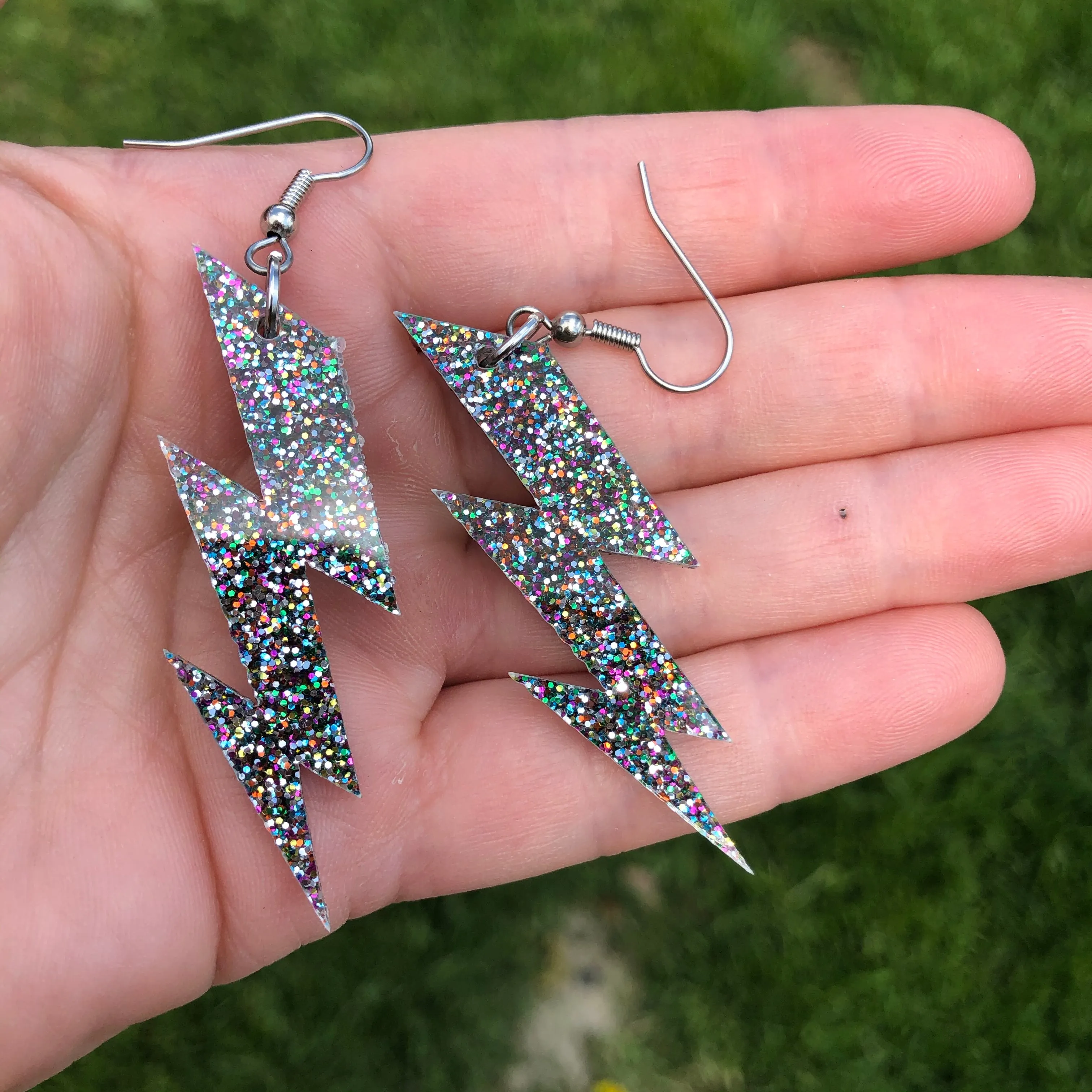 Glitter Lightning Bolt Dangle Earrings