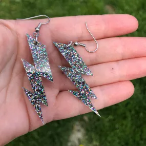 Glitter Lightning Bolt Dangle Earrings