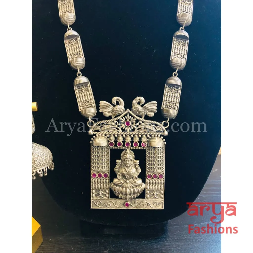 Goddess Laxmi Oxidized Silver Tribal Necklace with colored Stones