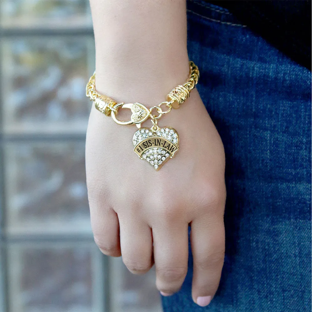 Gold #1 Sis-In-Law Pave Heart Charm Braided Bracelet