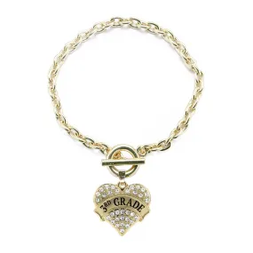 Gold 3rd Grade Pave Heart Charm Toggle Bracelet