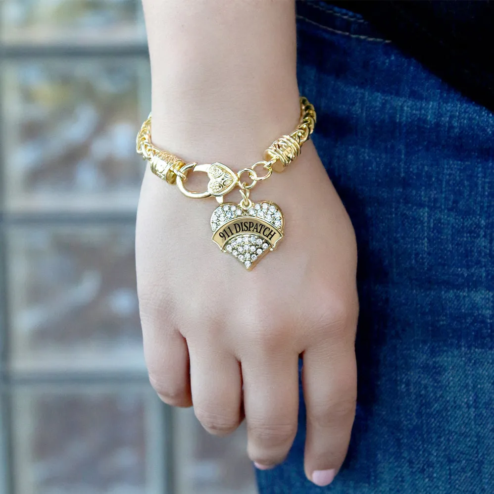 Gold 911 Dispatch Pave Heart Charm Braided Bracelet