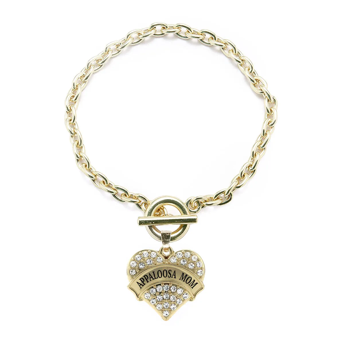 Gold Appaloosa Mom Pave Heart Charm Toggle Bracelet