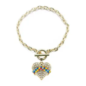 Gold Autism Awareness Pave Heart Charm Toggle Bracelet