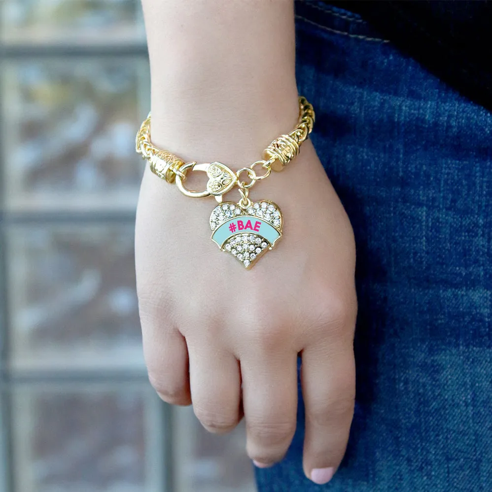 Gold #BAE Teal Candy Pave Heart Charm Braided Bracelet