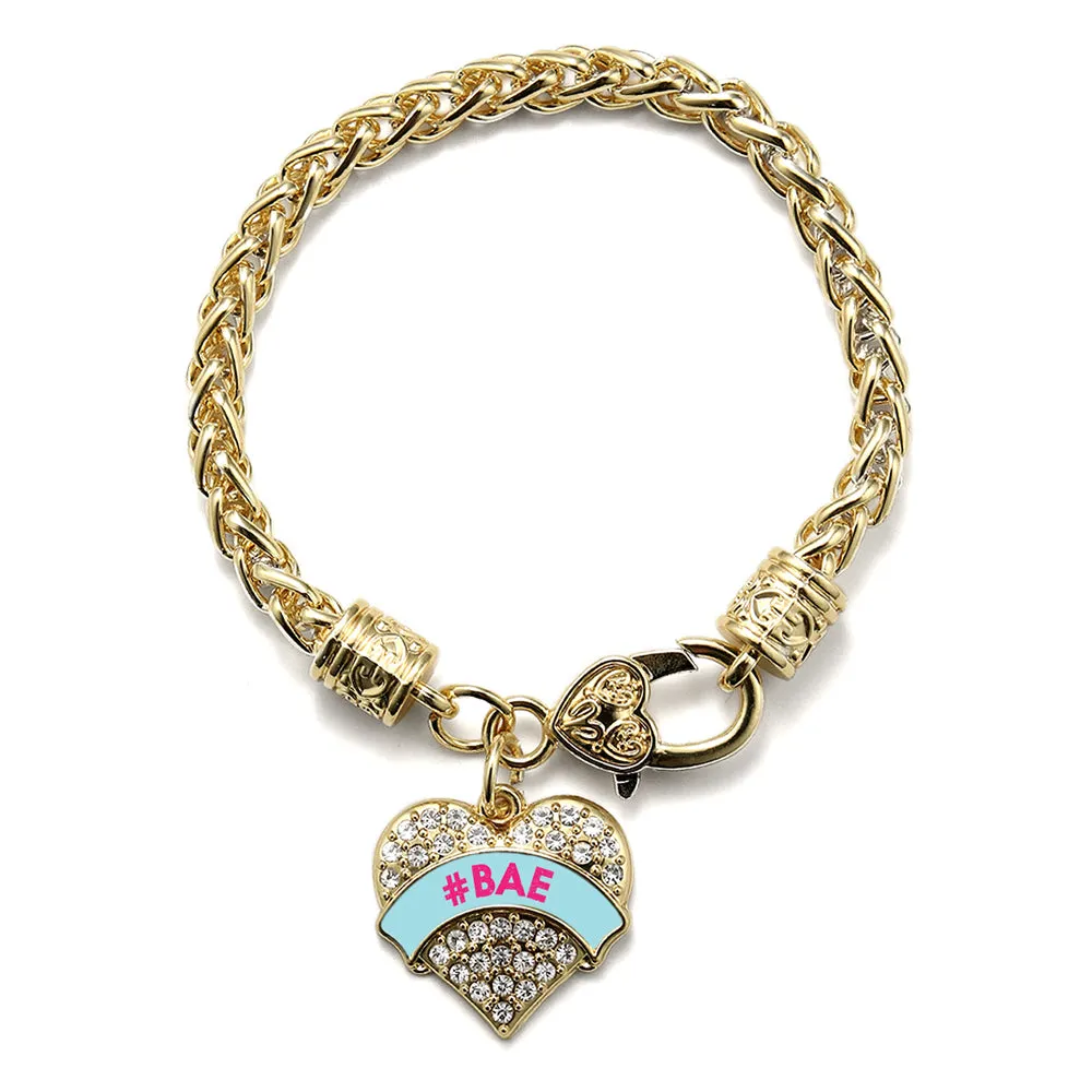 Gold #BAE Teal Candy Pave Heart Charm Braided Bracelet