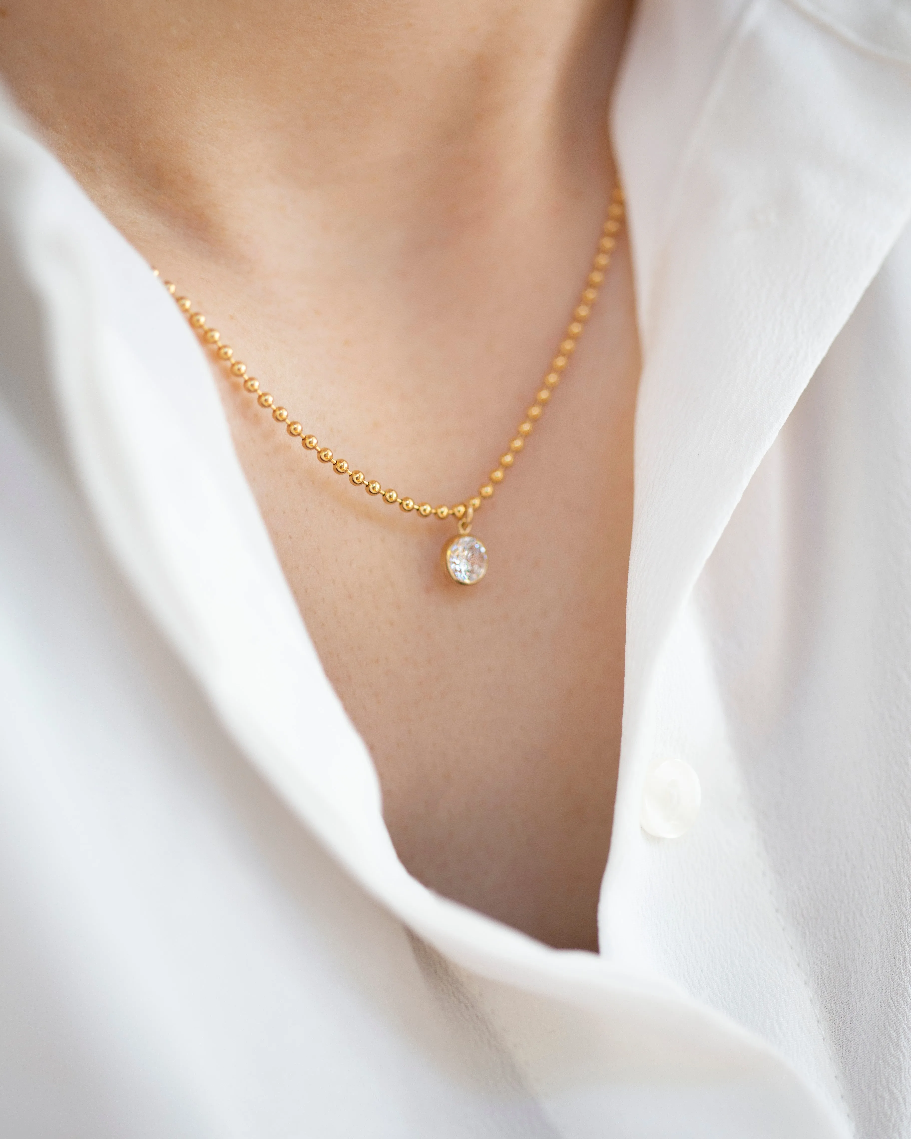 Gold ball chain diamond pendant necklace