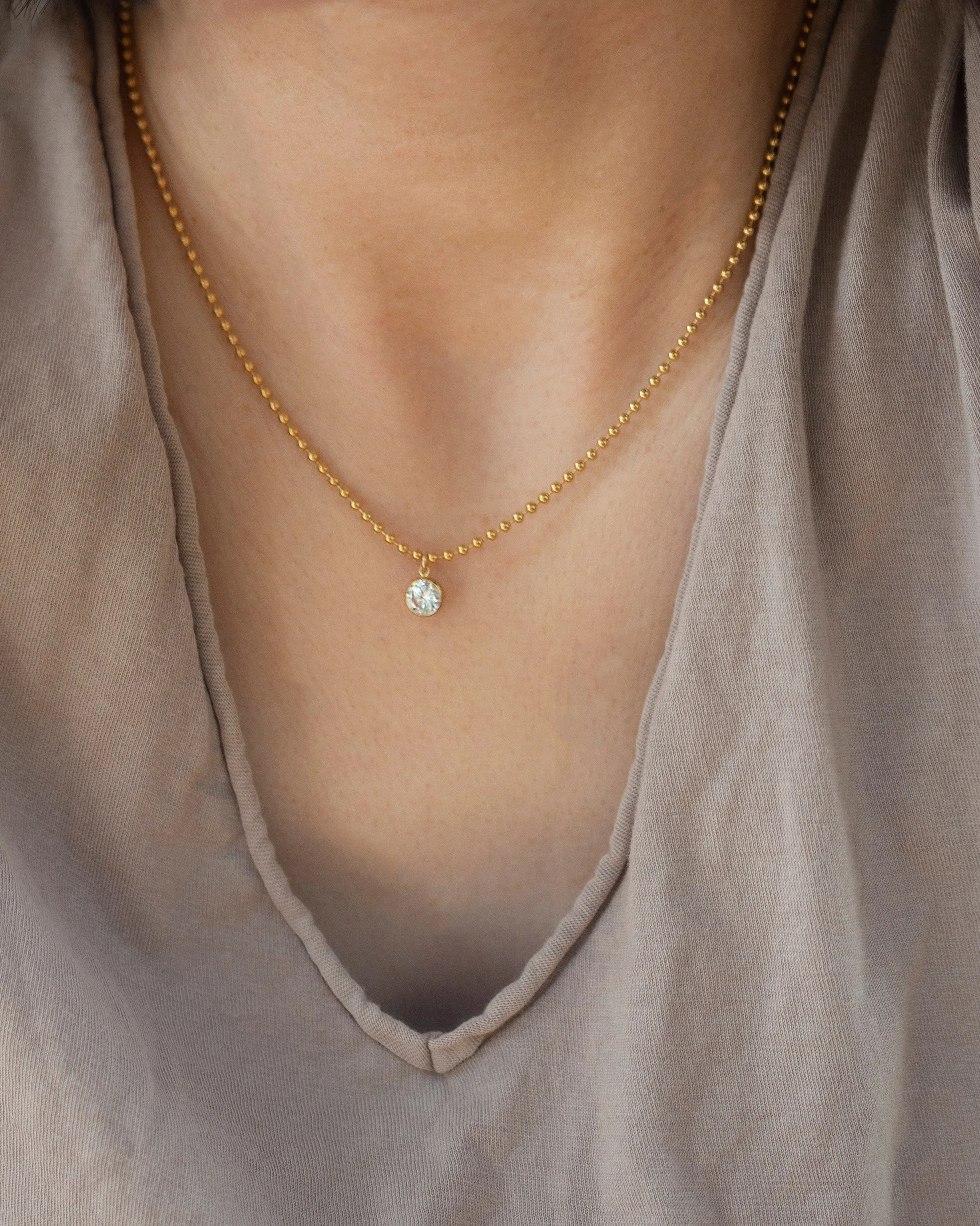 Gold ball chain diamond pendant necklace