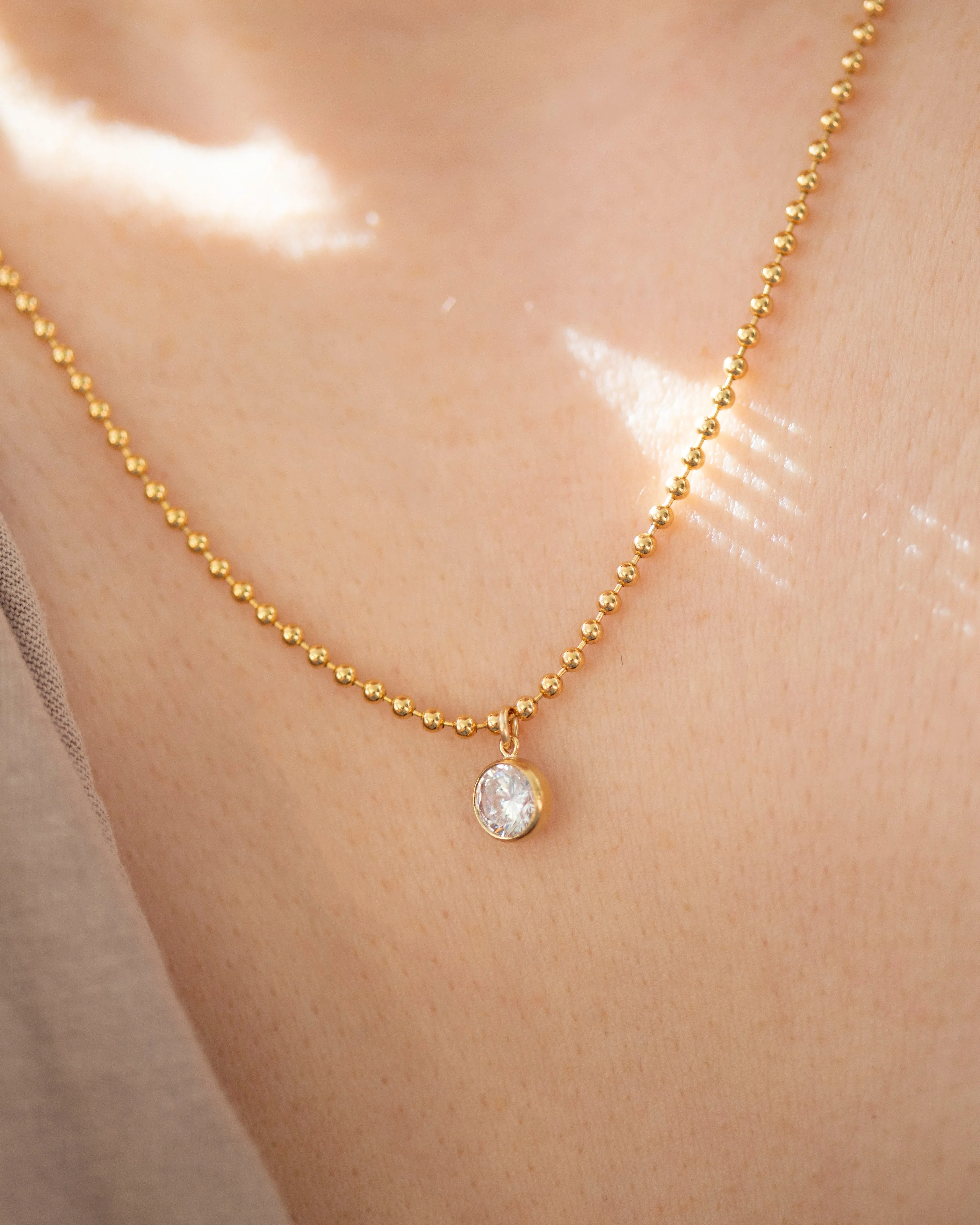 Gold ball chain diamond pendant necklace