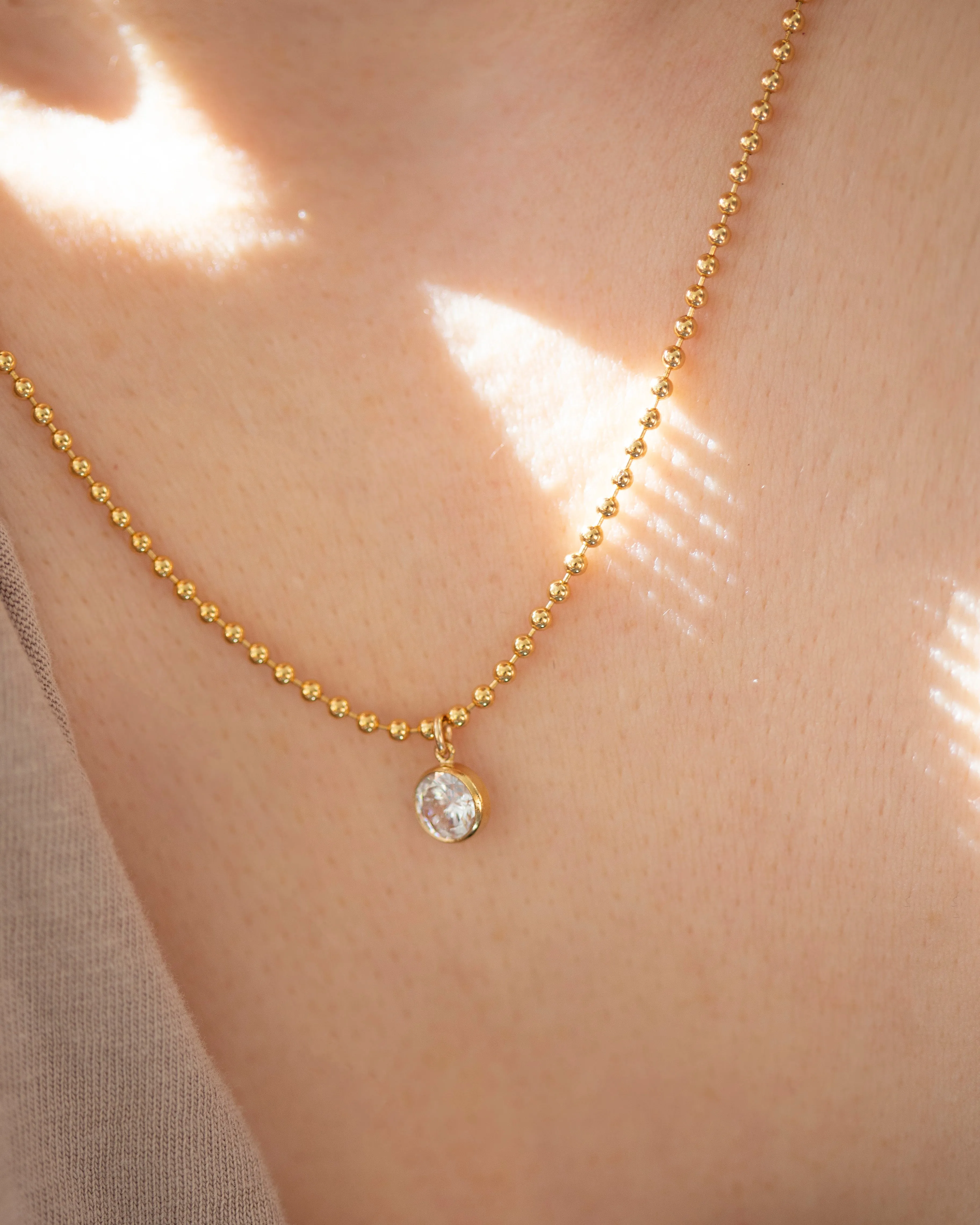 Gold ball chain diamond pendant necklace