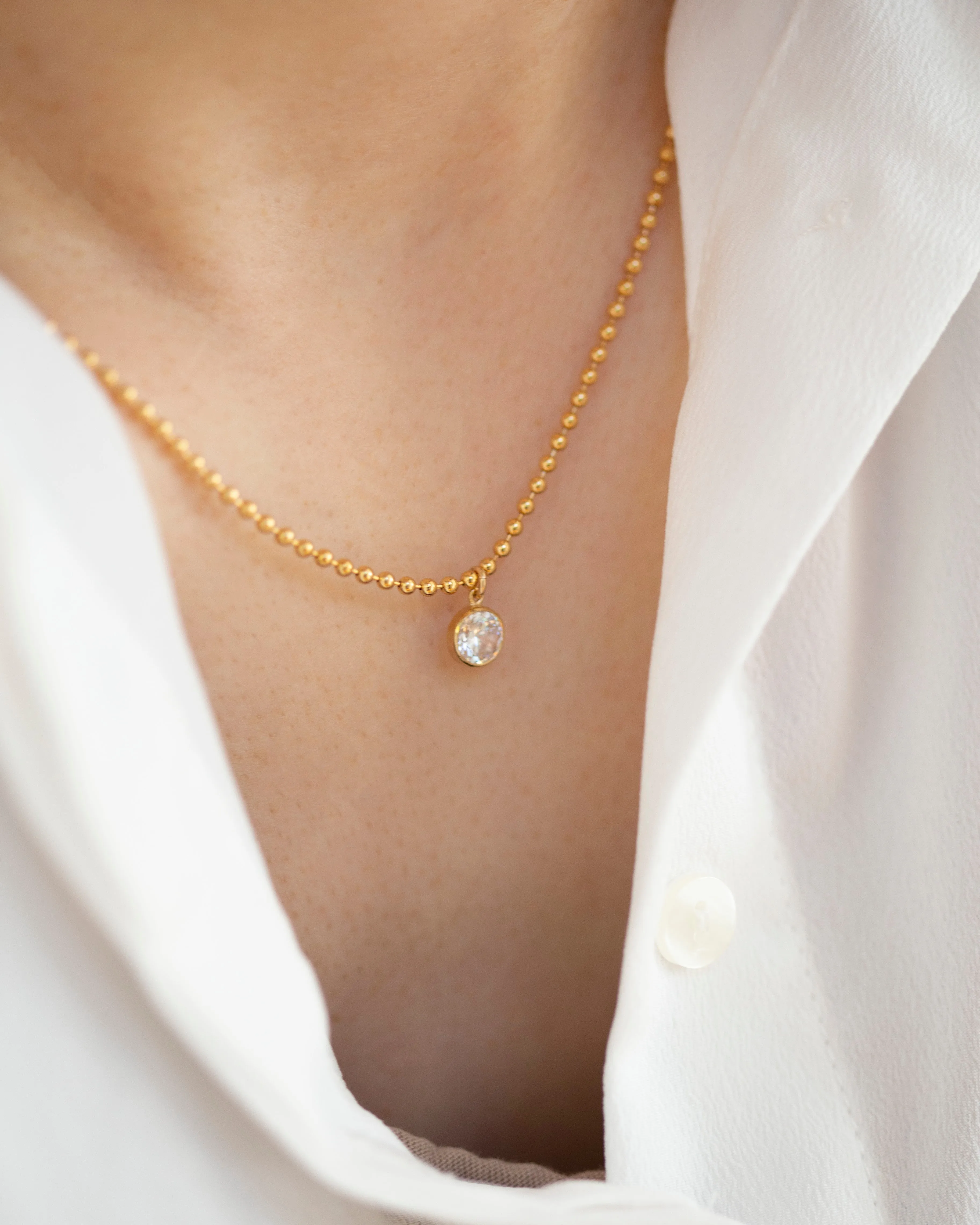 Gold ball chain diamond pendant necklace