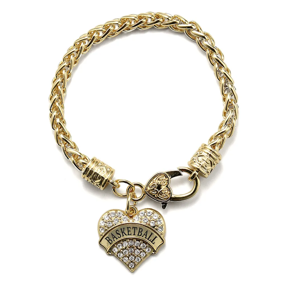 Gold Basketball Pave Heart Charm Braided Bracelet