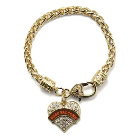 Gold BGSU Falcons [NCAA] Pave Heart Charm Braided Bracelet