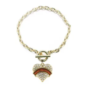 Gold BGSU Falcons [NCAA] Pave Heart Charm Toggle Bracelet