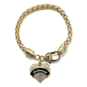 Gold Black and White Bridesmaid Pave Heart Charm Braided Bracelet