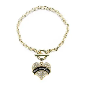 Gold Black and White Mom of the Bride Pave Heart Charm Toggle Bracelet