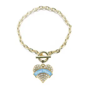 Gold Blue New Mom Pave Heart Charm Toggle Bracelet