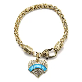 Gold Blue Senior 2017 Pave Heart Charm Braided Bracelet