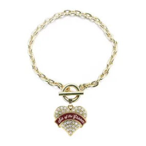 Gold Burgundy Sis of the Groom Pave Heart Charm Toggle Bracelet