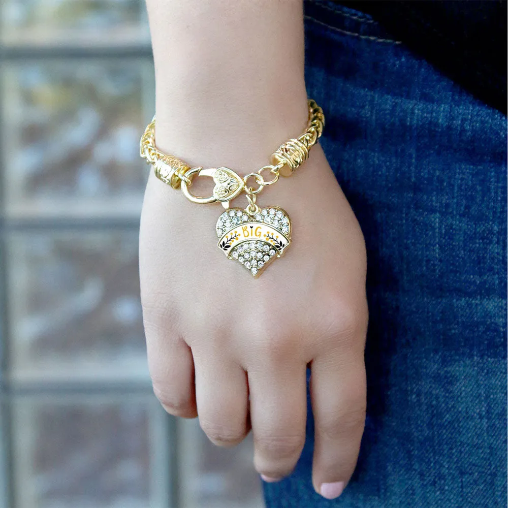 Gold Canary Yellow and Black Big Pave Heart Charm Braided Bracelet