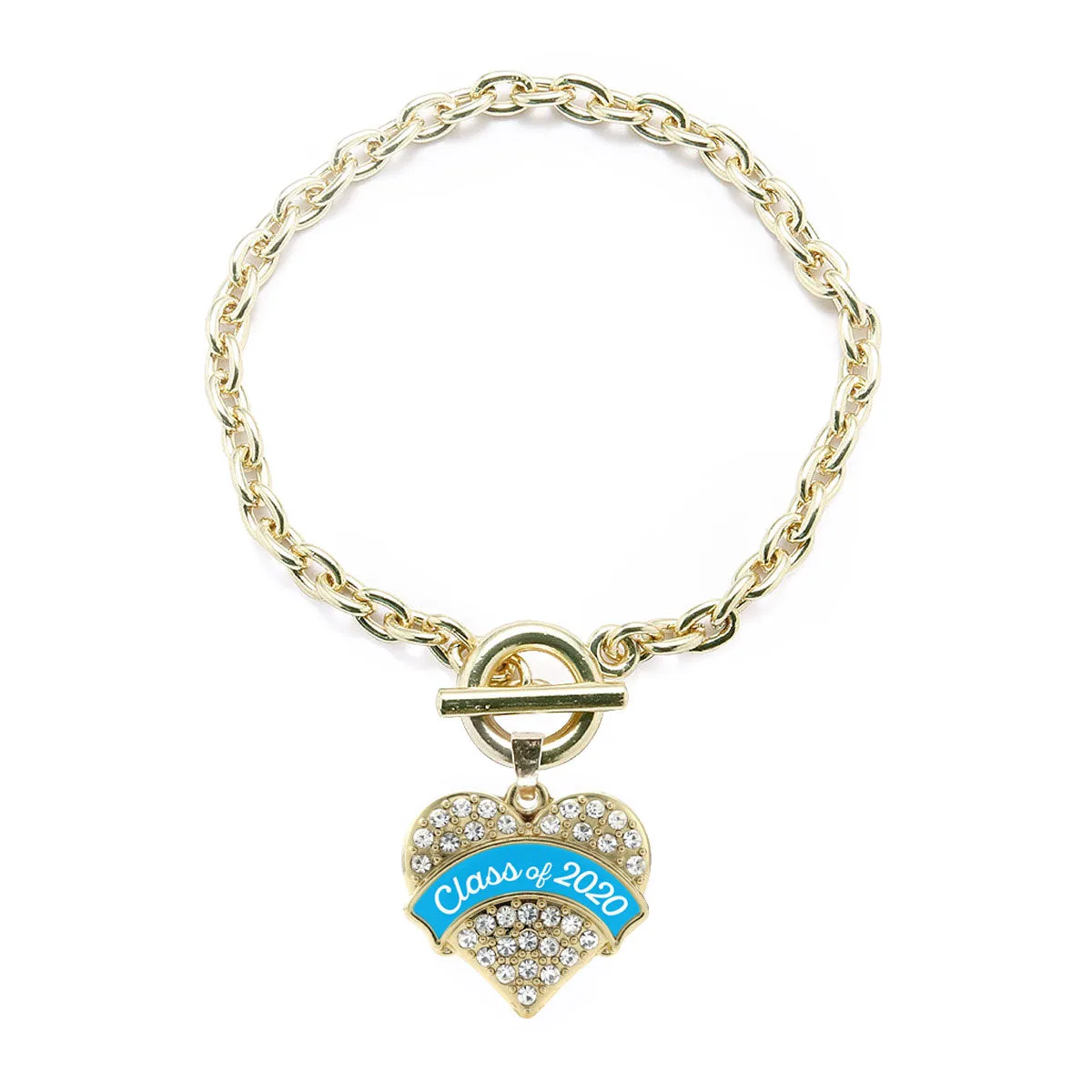 Gold Class of 2020 - Blue Pave Heart Charm Toggle Bracelet