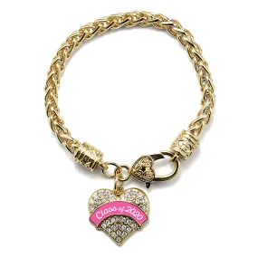 Gold Class of 2020 - Pink Pave Heart Charm Braided Bracelet