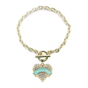 Gold Class of 2020 - Teal Pave Heart Charm Toggle Bracelet