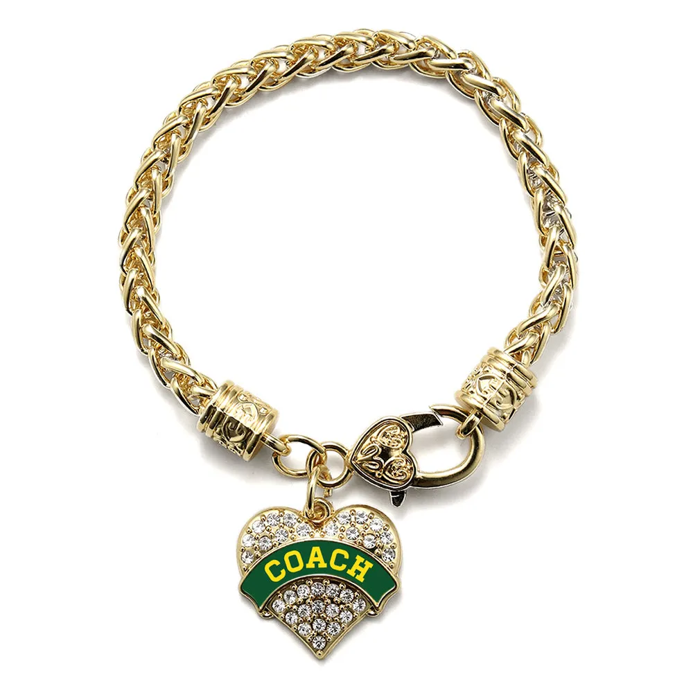 Gold Coach - Forest Green and Yellow Pave Heart Charm Braided Bracelet