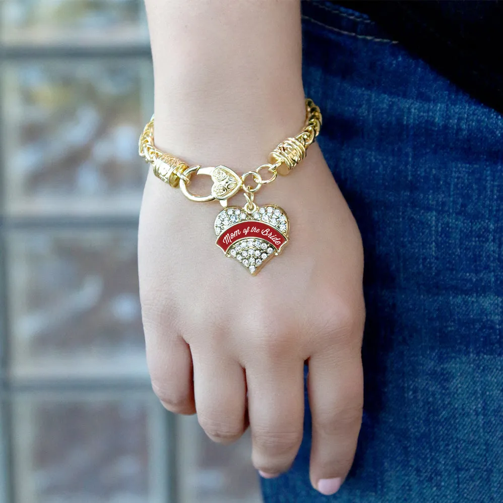 Gold Crimson Red Mom of the Bride Pave Heart Charm Braided Bracelet