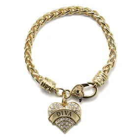 Gold Diva Pave Heart Charm Braided Bracelet