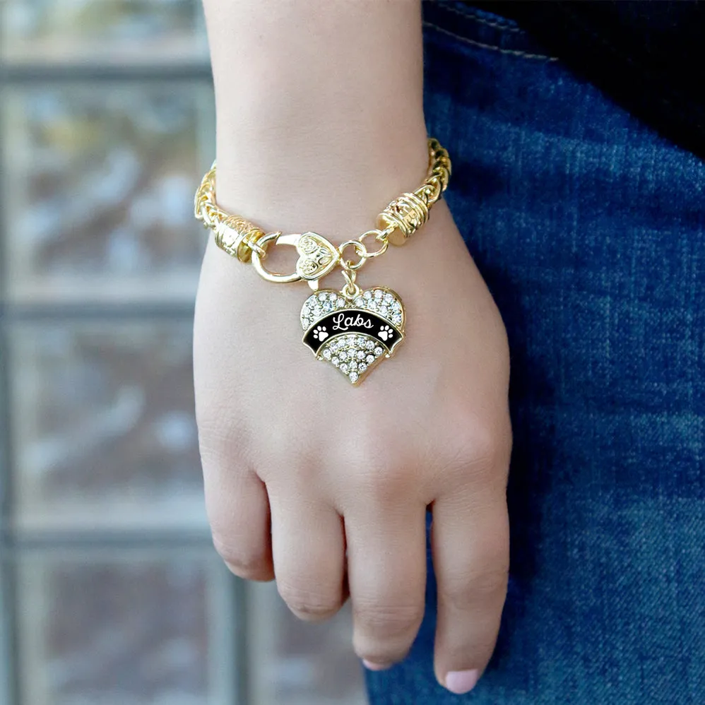 Gold Labs - Paw Prints Pave Heart Charm Braided Bracelet