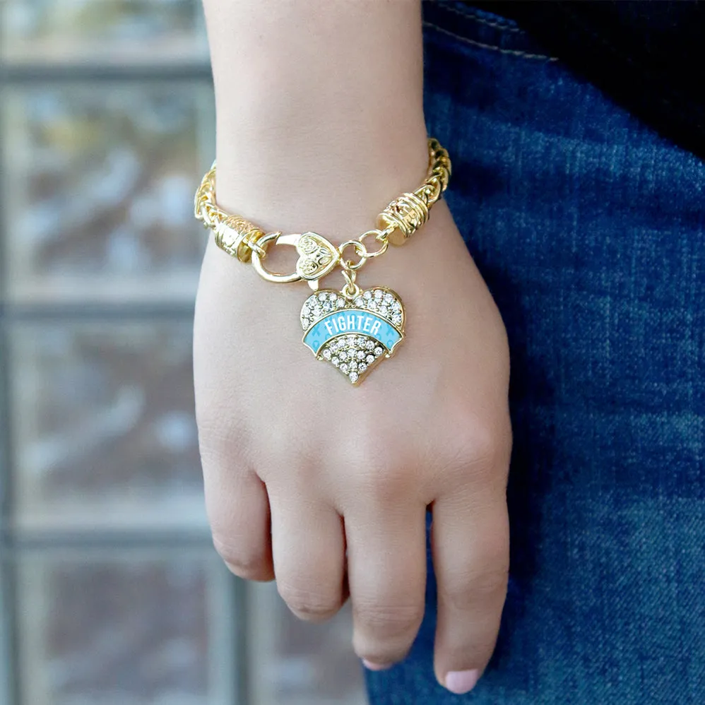 Gold Light Blue Fighter Pave Heart Charm Braided Bracelet