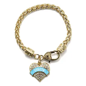 Gold Light Blue Fighter Pave Heart Charm Braided Bracelet