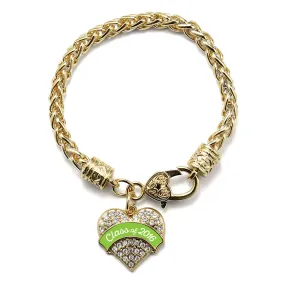 Gold Lime Green Class of 2016 Pave Heart Charm Braided Bracelet