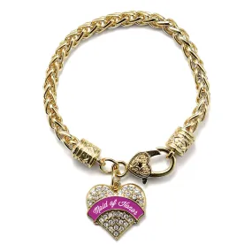 Gold Magenta Maid of Honor Pave Heart Charm Braided Bracelet