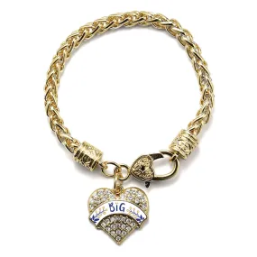 Gold Navy Blue and Gold Big Pave Heart Charm Braided Bracelet