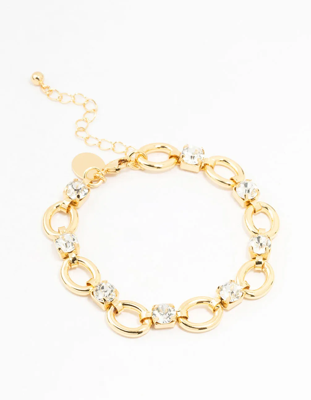 Gold Plated Alternating Oval & Crystal Bracelet