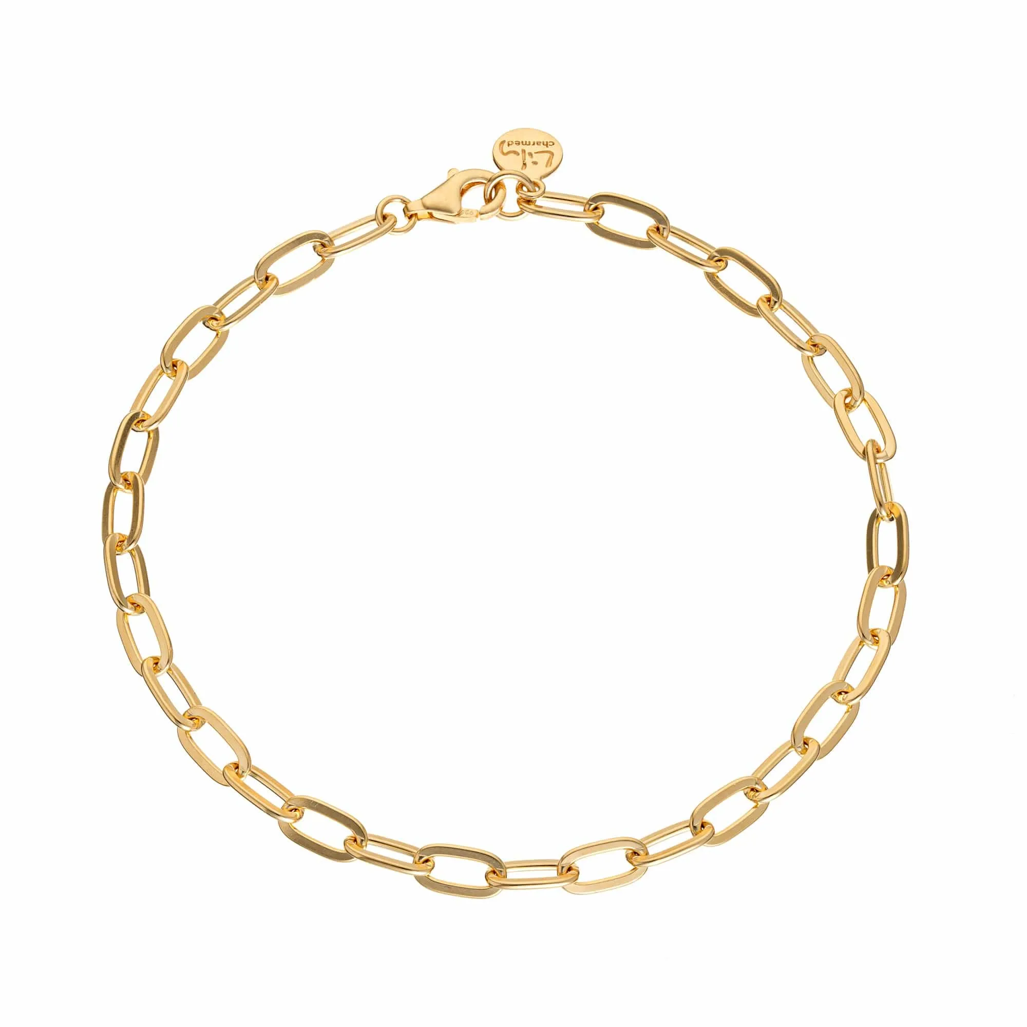 Gold Plated Chunky Oval Link Charm Bracelet