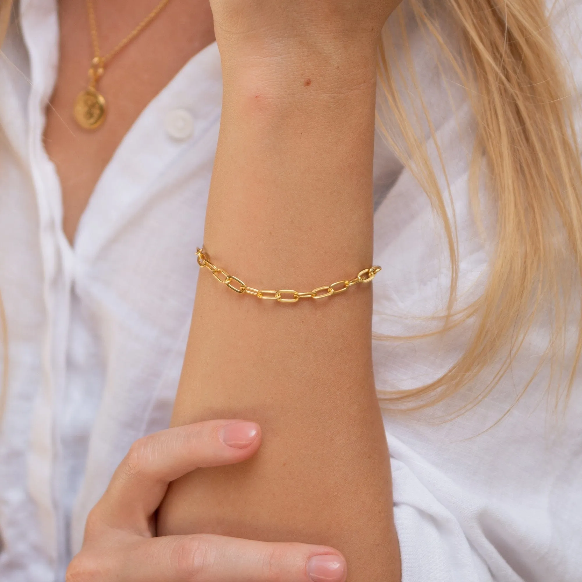 Gold Plated Chunky Oval Link Charm Bracelet