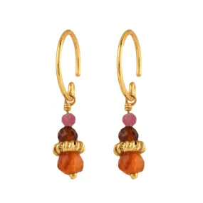 Gold Plated Earrings Ruby, Garnet, Cornelian