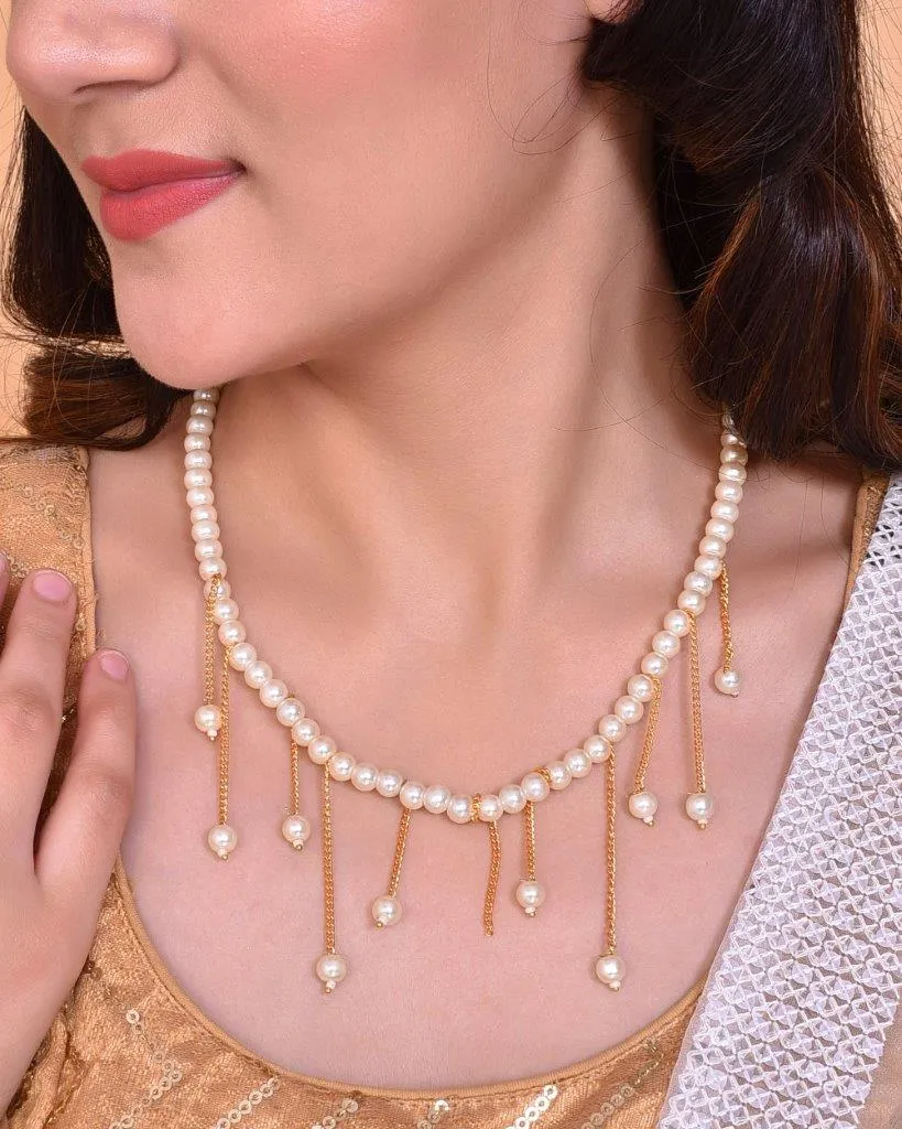 Gold Plated Pearl Beads Necklace - Voj