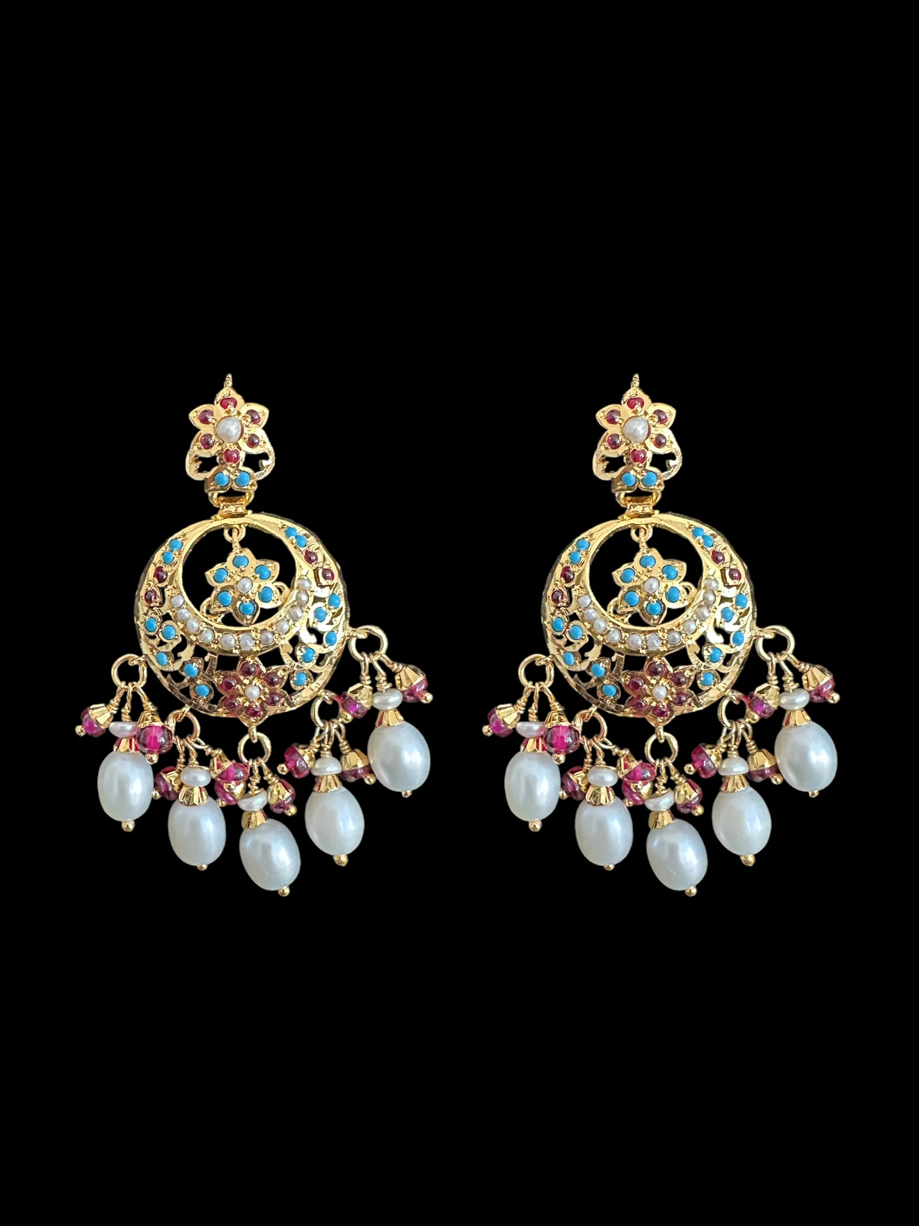 Gold plated silver earrings in multicolor with fresh water pearls ( READY TO SHIP)