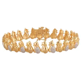 Gold Plated Sterling Silver Diamond Cat 19cm Bracelet