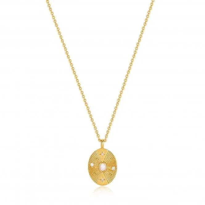 Gold Scattered Stars Kyoto Opal Disc Necklace N034-03G