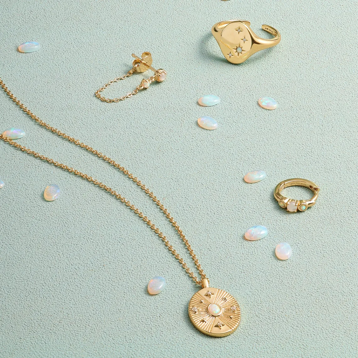 Gold Scattered Stars Kyoto Opal Disc Necklace