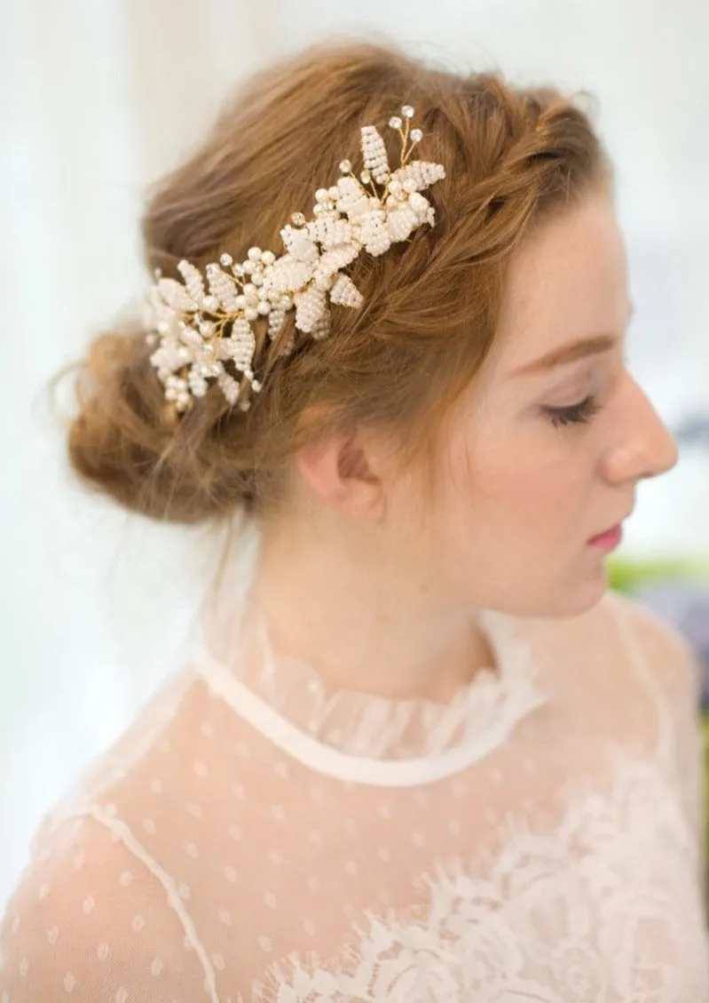 Gold / Silver Pearl Bridal Hair Comb