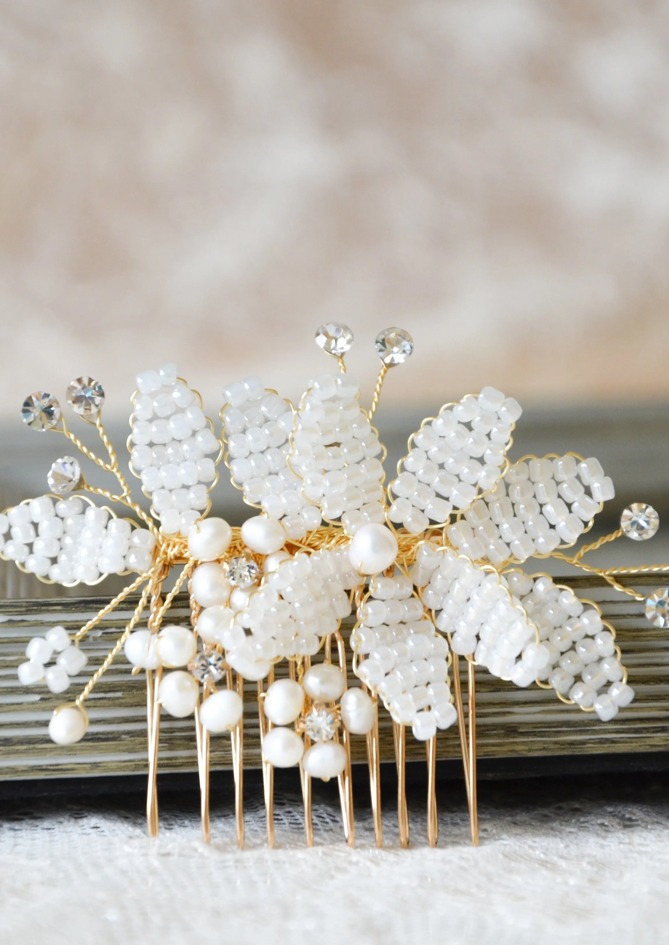 Gold / Silver Pearl Bridal Hair Comb