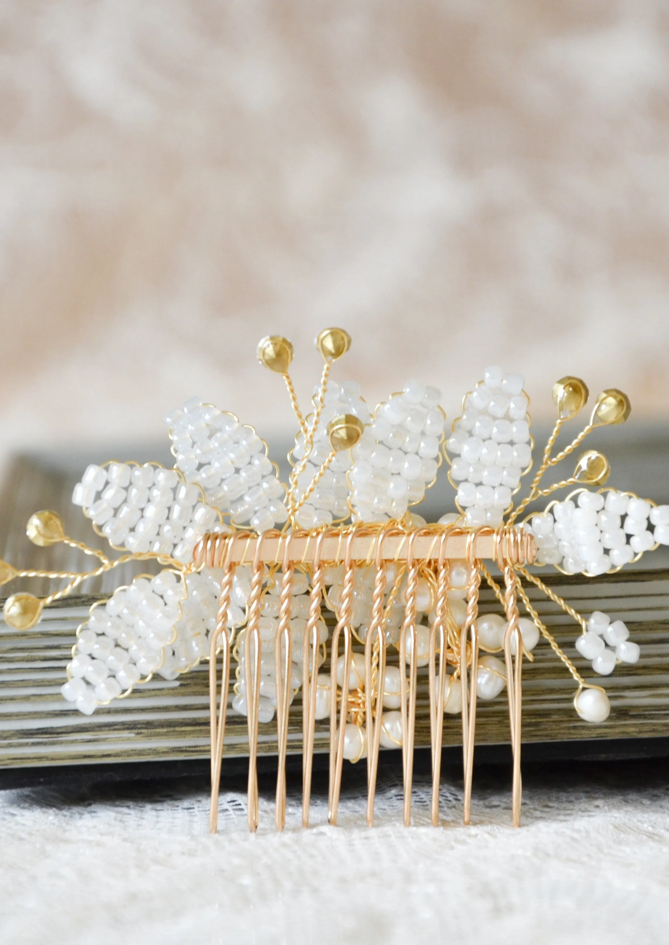 Gold / Silver Pearl Bridal Hair Comb